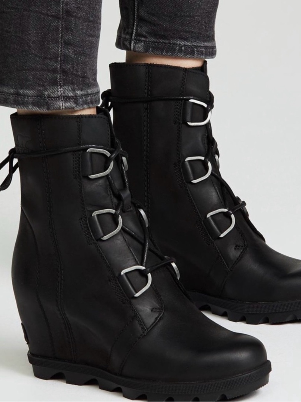 Sorel Black Joan of Artic Lace-Up Wedge Ankle Boots